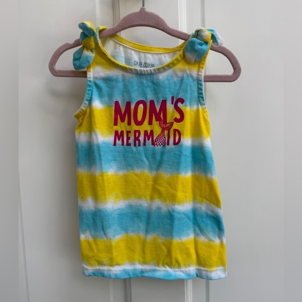 Okie Dokie 3T Girls Yellow and Blue Striped Mom’s Mermaid Tank Top Shirt Blouse